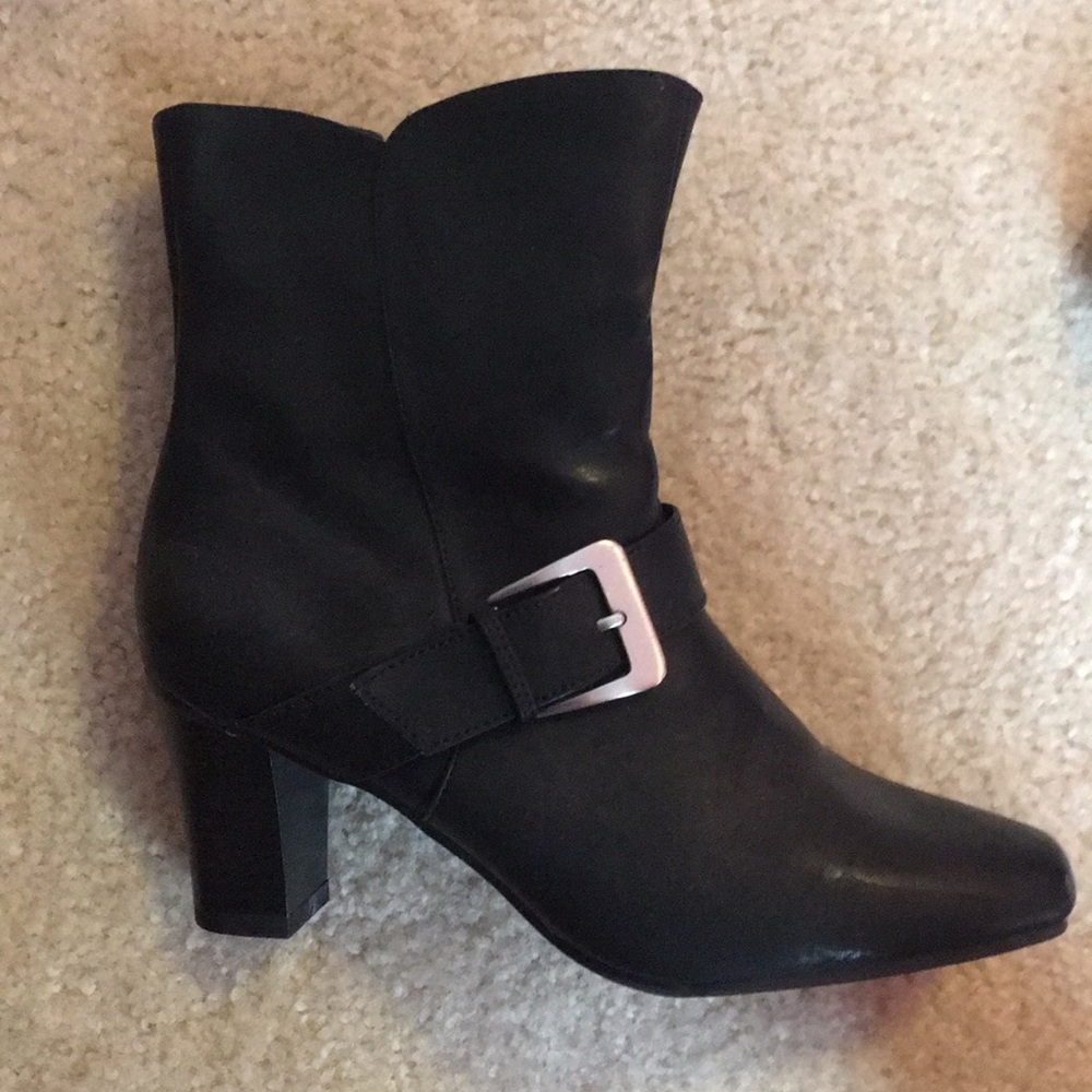 Black ankle boots with buckle